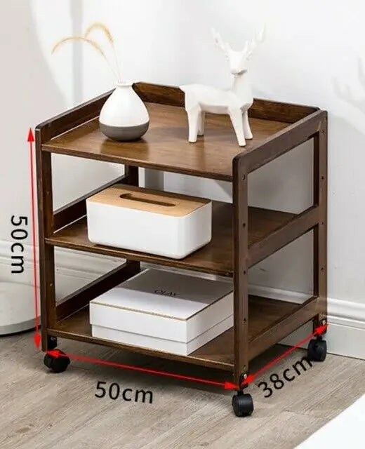 Bamboo Modern Bedside Multiple Shelves Trolley Table With Wheels Cart Rack everythingbamboo