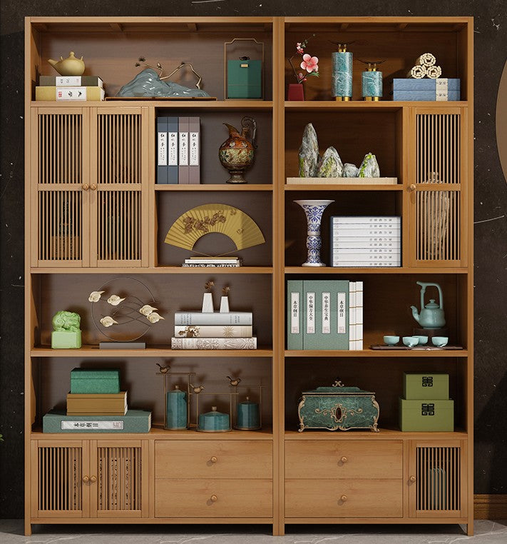 Bamboo Modern Style Book Case Cabinet Book Shelf With Door Drawer Multi Use Strong Elegant everythingbamboo