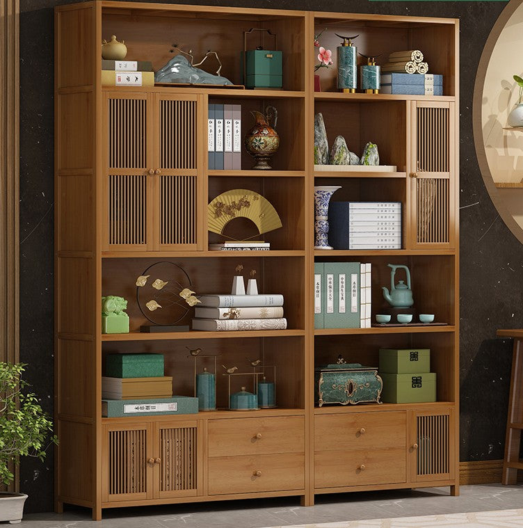 Bamboo Modern Style Book Case Cabinet Book Shelf With Door Drawer Multi Use Strong Elegant everythingbamboo