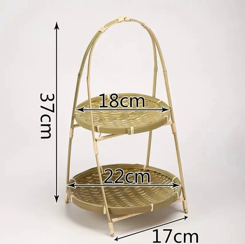 Bamboo Natural Handwoven 2 Tiers Dessert High Tea Stand Plate Rack everythingbamboo