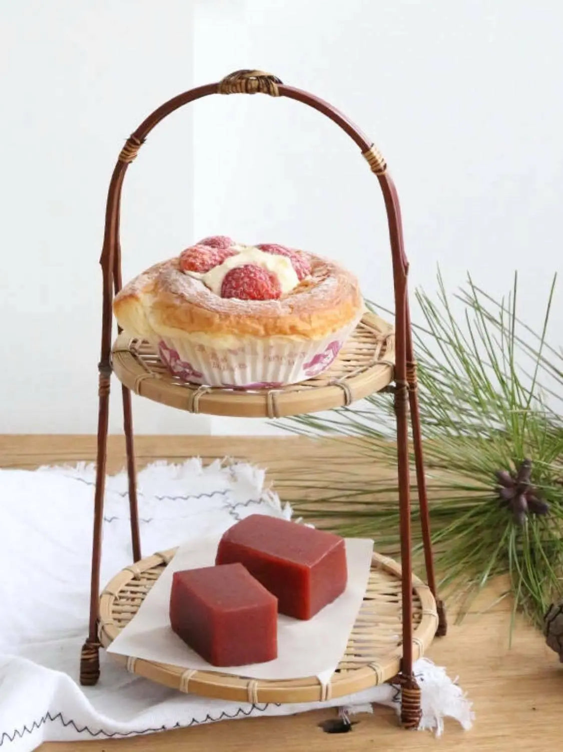 Bamboo Natural Handwoven 2 Tiers Dessert High Tea Stand Plate Rack everythingbamboo
