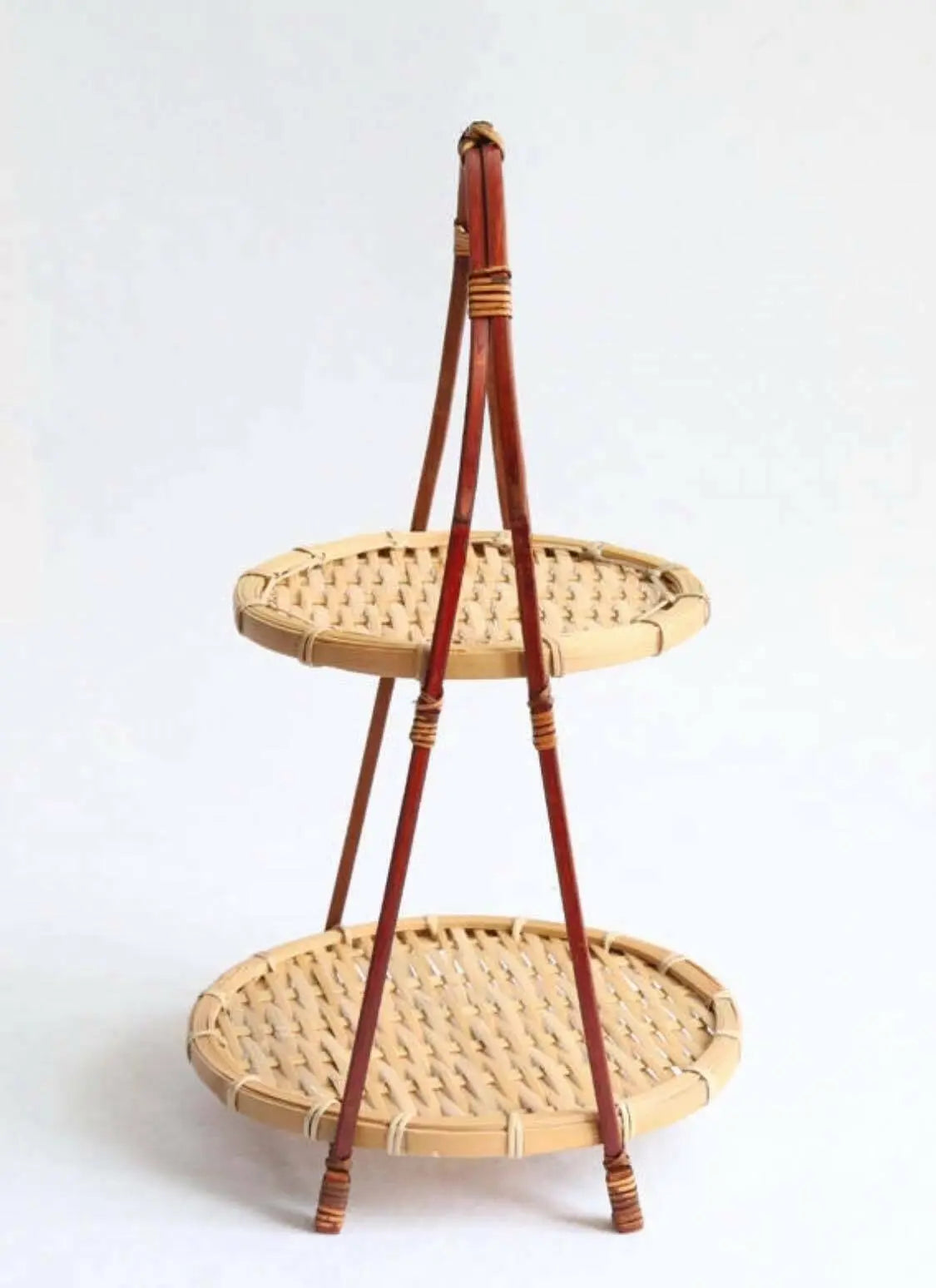 Bamboo Natural Handwoven 2 Tiers Dessert High Tea Stand Plate Rack everythingbamboo