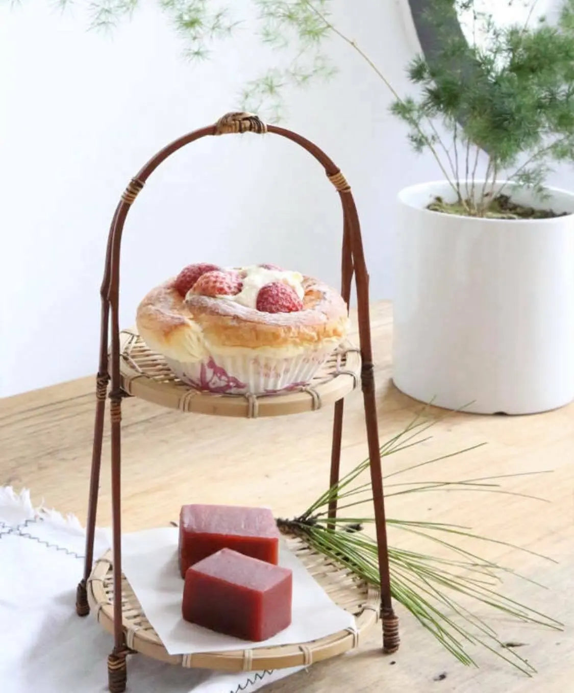 Bamboo Natural Handwoven 2 Tiers Dessert High Tea Stand Plate Rack everythingbamboo