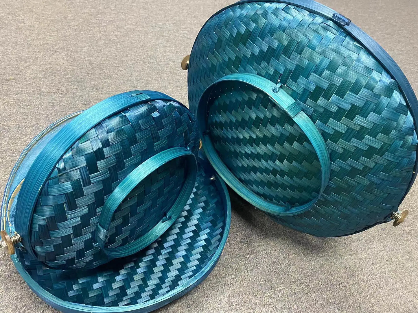 Bamboo Net Basket Plate Set of 3 Plate Basket Insects Free Picnic Plate Storage Multi Colors BPT10 everythingbamboo