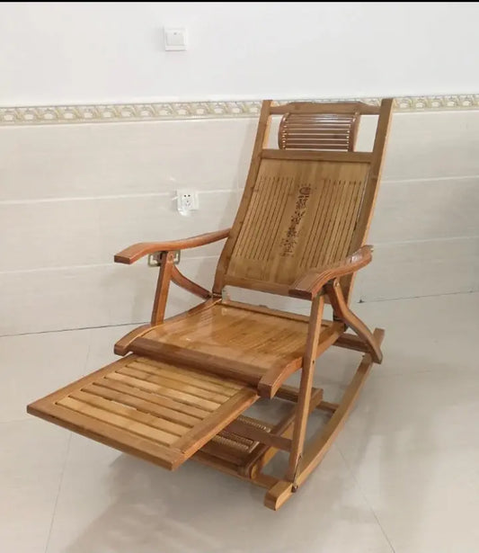 Bamboo Rocking Chair Adjustable Recliner Chair Indoor Outdoor Relaxing Cool Unbranded