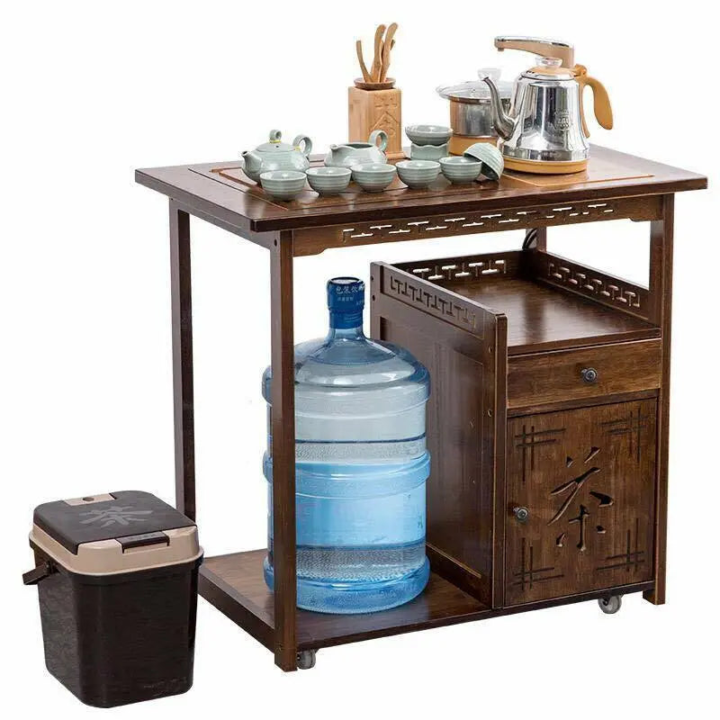 Bamboo Table Bamboo Gongfu Tea Coffee Table Serving Tray Cabinet With Wheels everythingbamboo