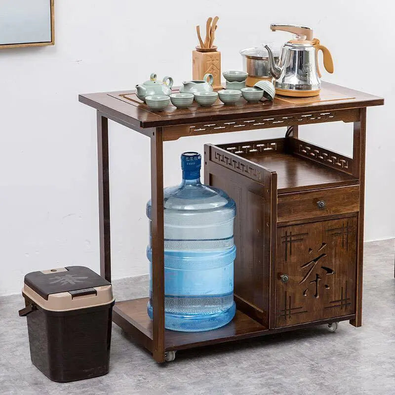 Bamboo Table Bamboo Gongfu Tea Coffee Table Serving Tray Cabinet With Wheels everythingbamboo