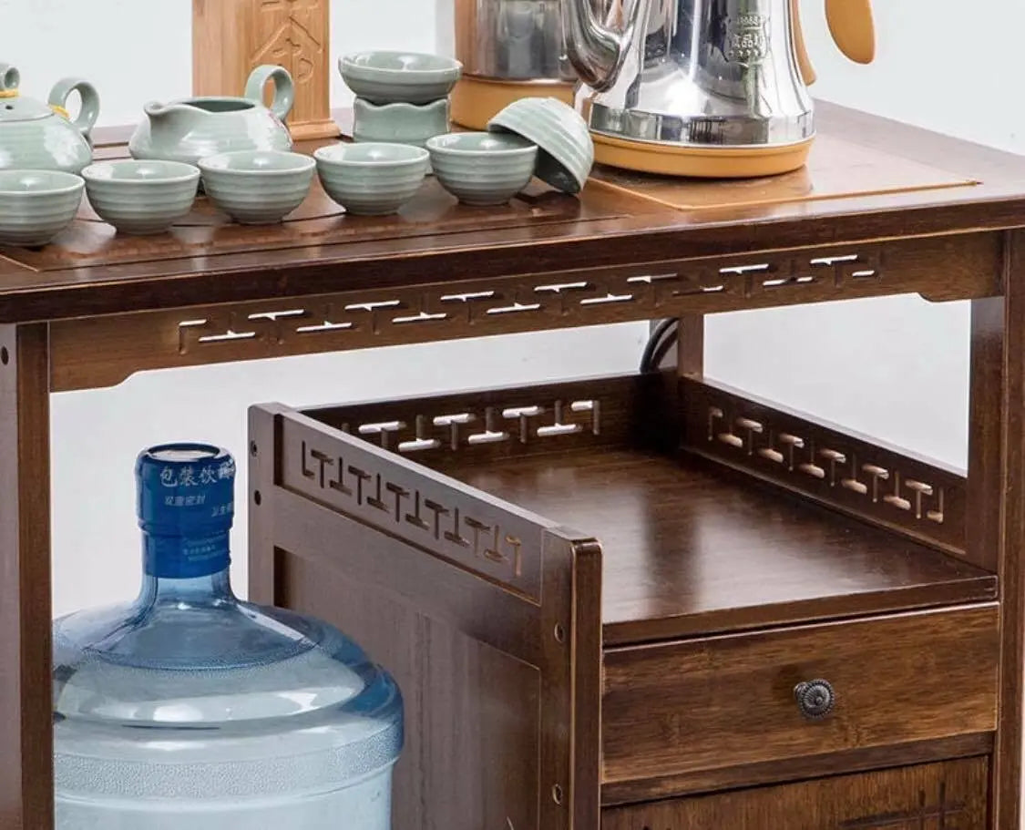 Bamboo Table Bamboo Gongfu Tea Coffee Table Serving Tray Cabinet With Wheels everythingbamboo