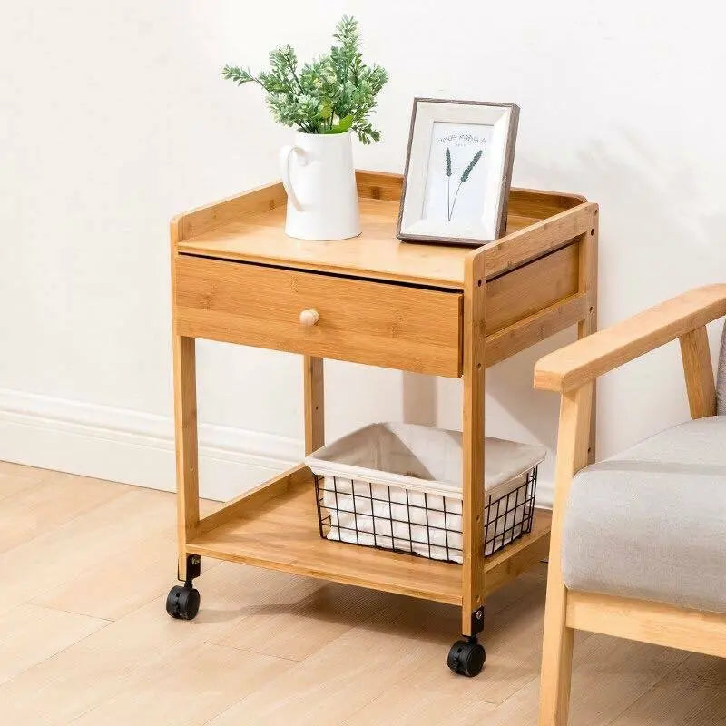 Bamboo Table Portable Bedside Table Coffee Table With Wheels Modern Storage everythingbamboo