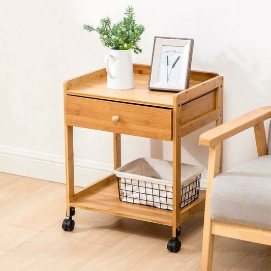 Bamboo Table Portable Bedside Table Coffee Table With Wheels Modern Storage everythingbamboo