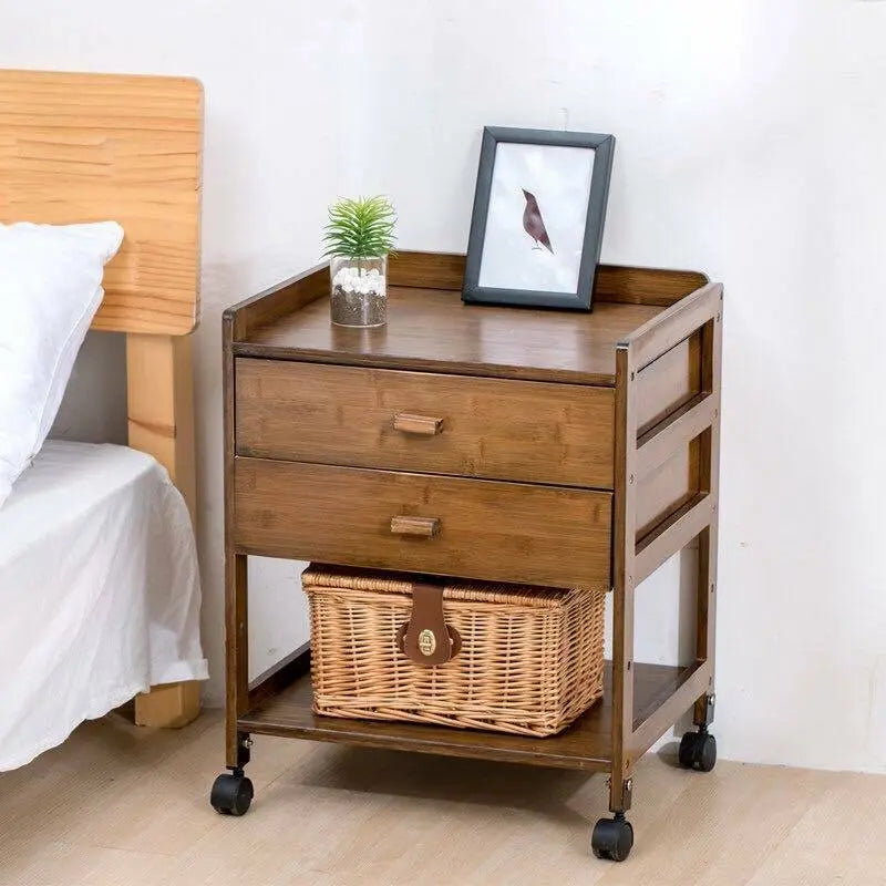 Bamboo Table Portable Bedside Table Coffee Table With Wheels Modern Storage everythingbamboo