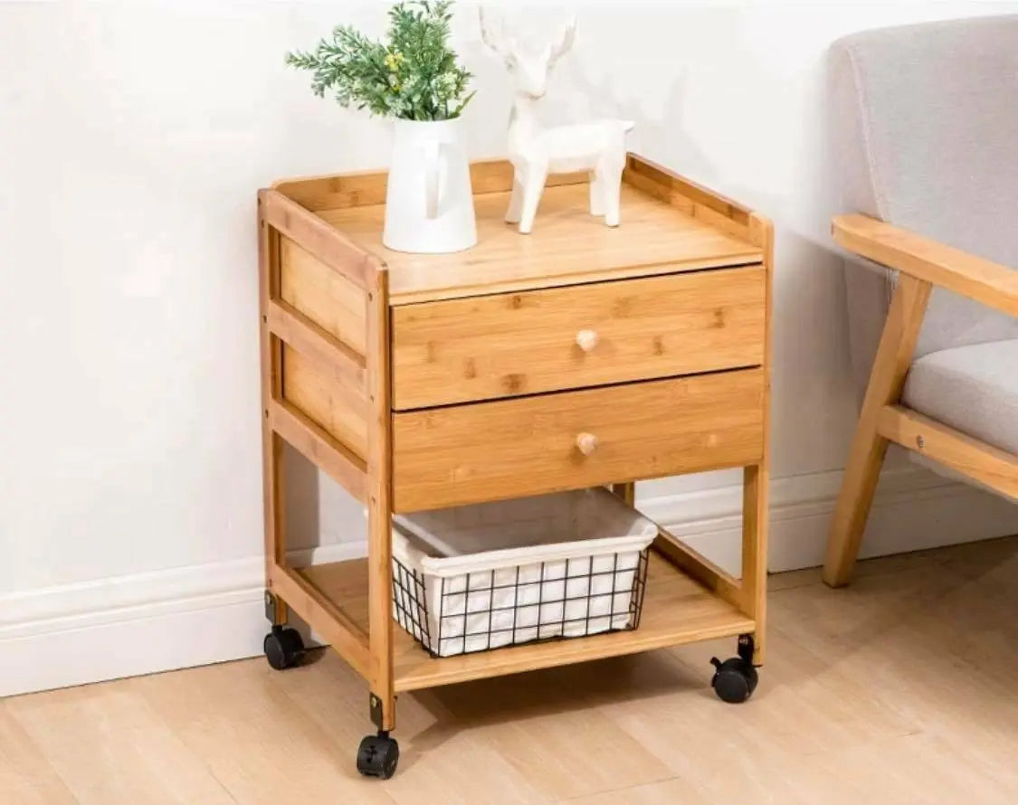 Bamboo Table Portable Bedside Table Coffee Table With Wheels Modern Storage everythingbamboo