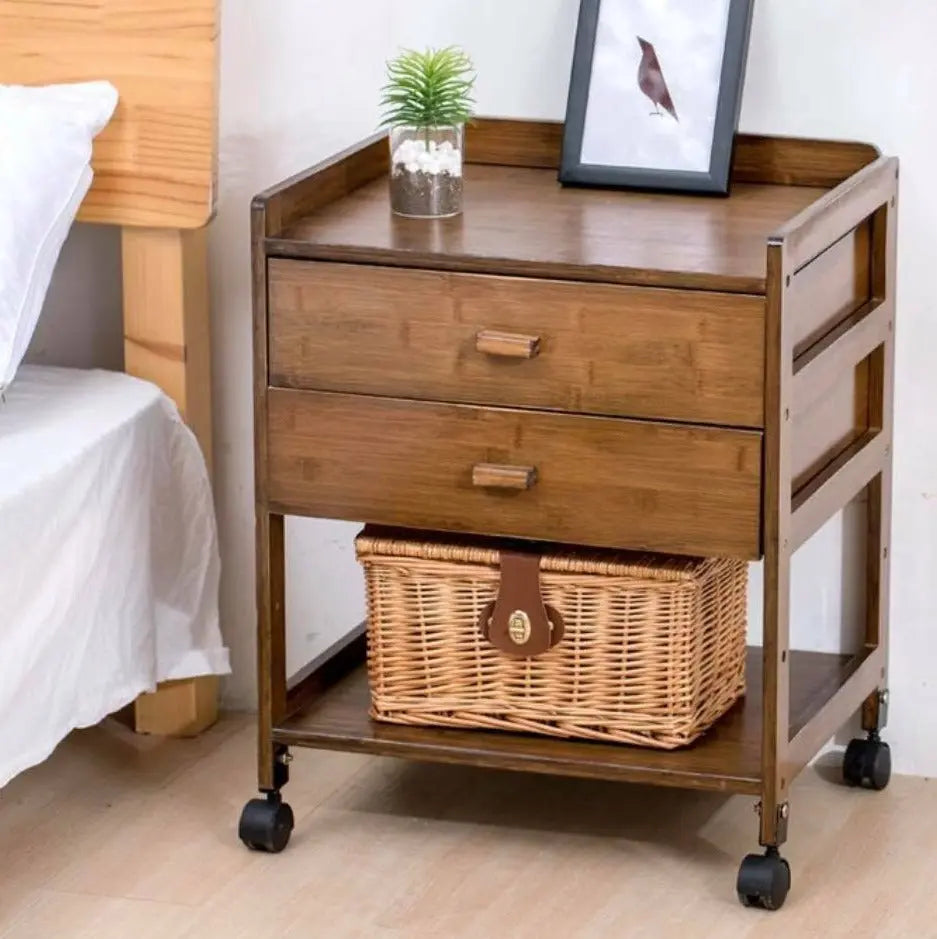 Bamboo Table Portable Bedside Table Coffee Table With Wheels Modern Storage everythingbamboo