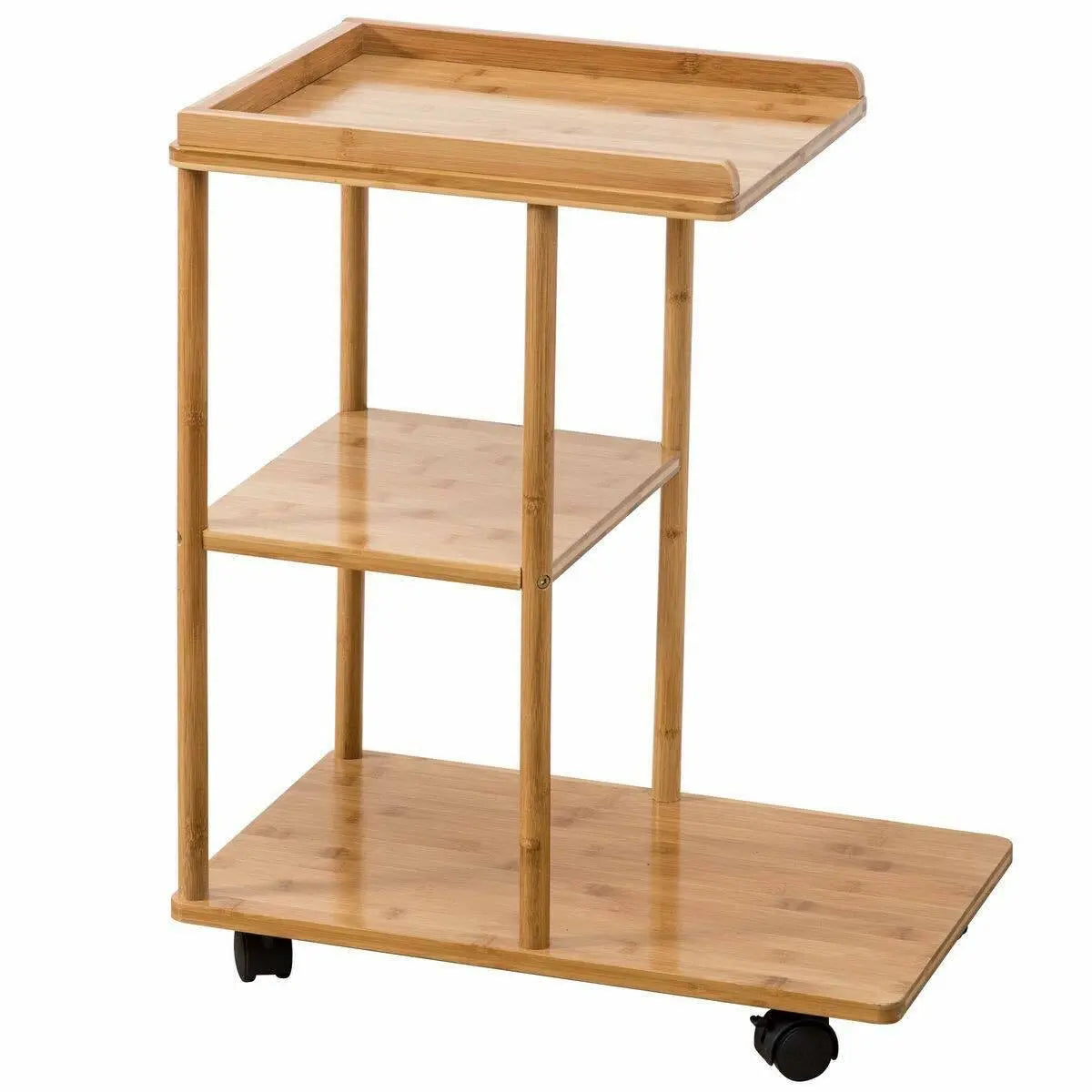 Bamboo Table Portable Coffee Side Table Cart With Wheels Food Car Trolley Table everythingbamboo