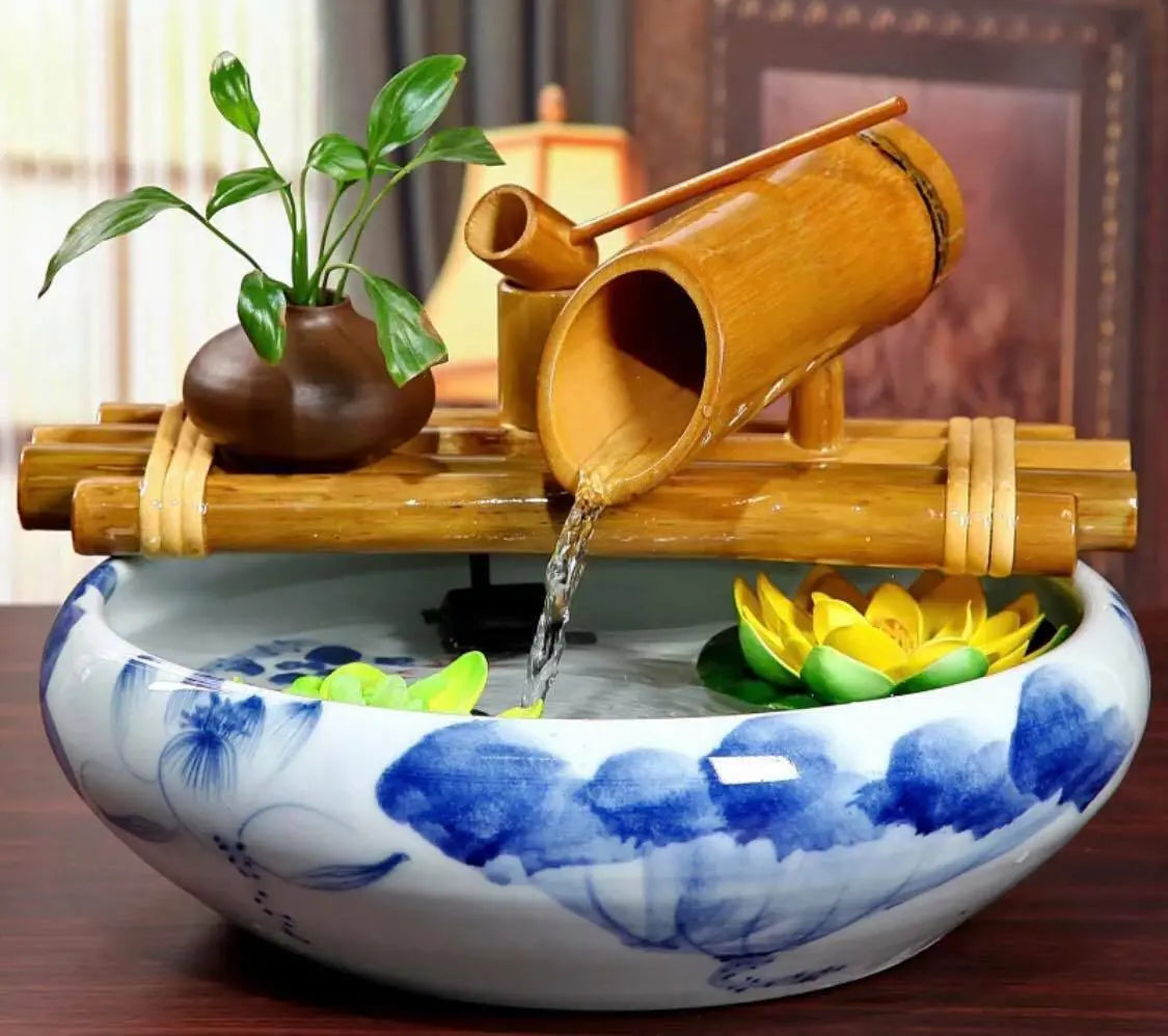 Bamboo Water Fountain Water Feature Flowing Indoor Outdoor Garden Decoration everythingbamboo