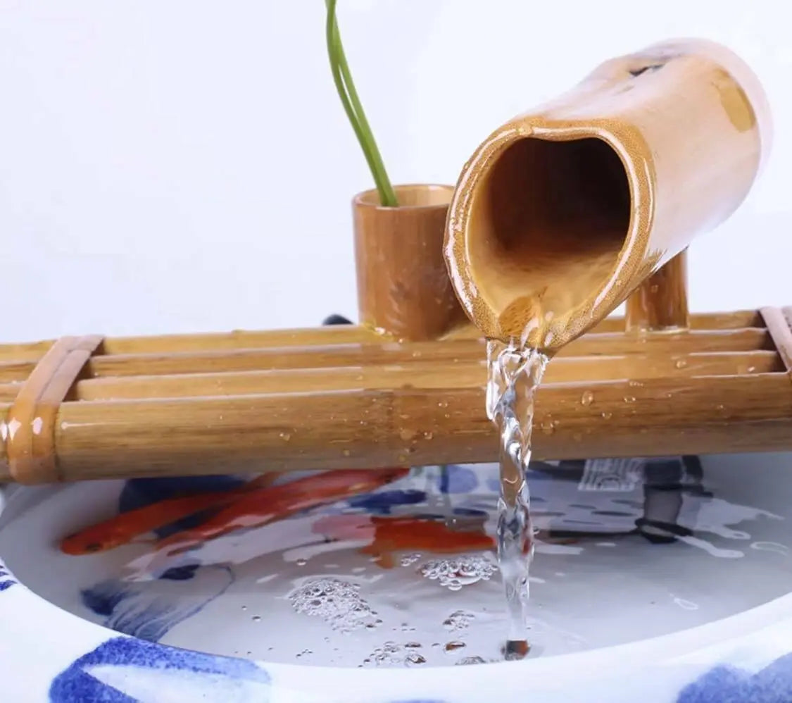Bamboo Water Fountain Water Feature Flowing Indoor Outdoor Garden Decoration everythingbamboo