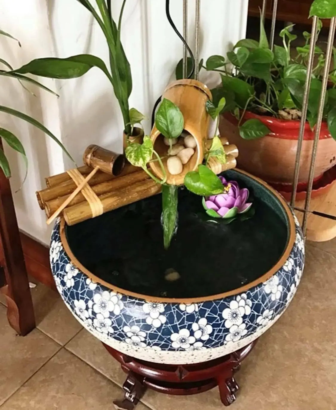Bamboo Water Fountain Water Feature Flowing Indoor Outdoor Garden Decoration everythingbamboo