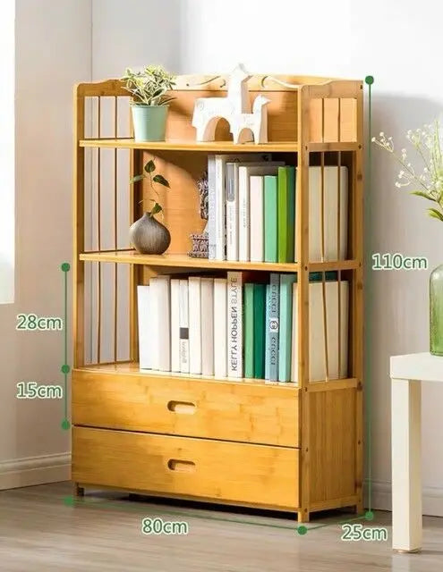 Bamboo Wooden Bookcase Bookshelf Multi-Tiers Storage Rack Shelf Office Furniture everythingbamboo