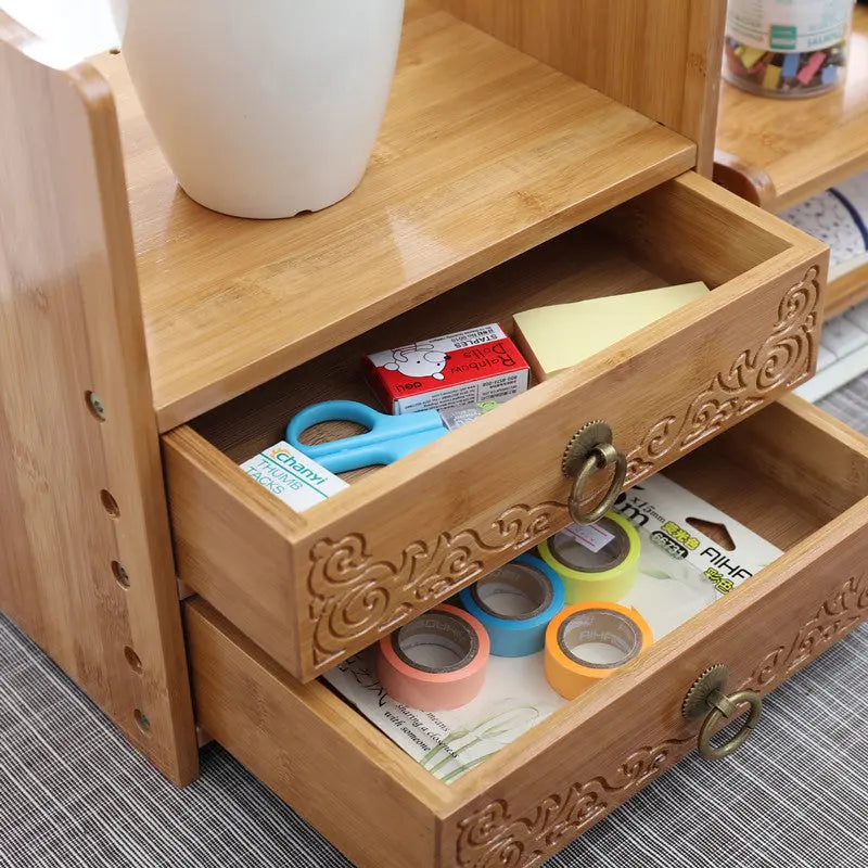 Bamboo Wooden Desk Organizer Multi-use Stationary Box Storage Decorative Drawers space saver everythingbamboo