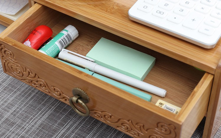 Bamboo Wooden Desk Organizer Multi-use Stationary Box Storage Decorative Drawers space saver everythingbamboo