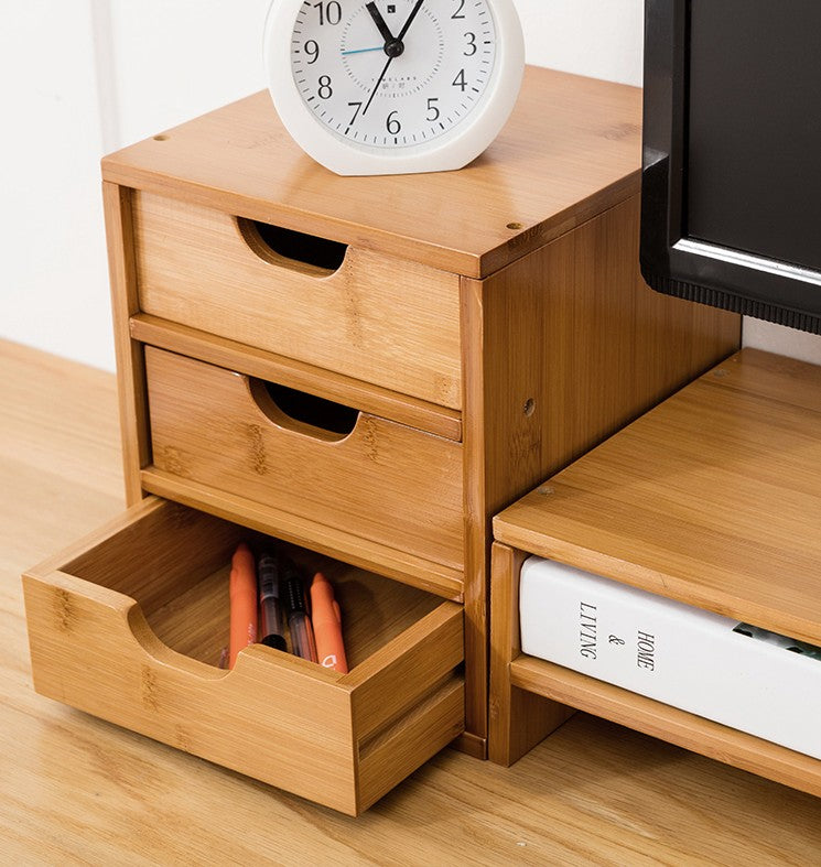 Bamboo Wooden Desk Organizer Multi-use Stationary Box Storage Decorative Drawers space saver everythingbamboo
