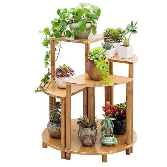 Bamboo Wooden Plant Stand Fan Shape Garden Planter Flower Pot Shelf Elegant everythingbamboo