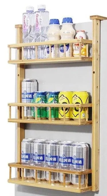 Bamboo Wooden refrigerator rack side wall hanging shelf kitchen storage 冰箱挂架侧壁挂架 Unbranded