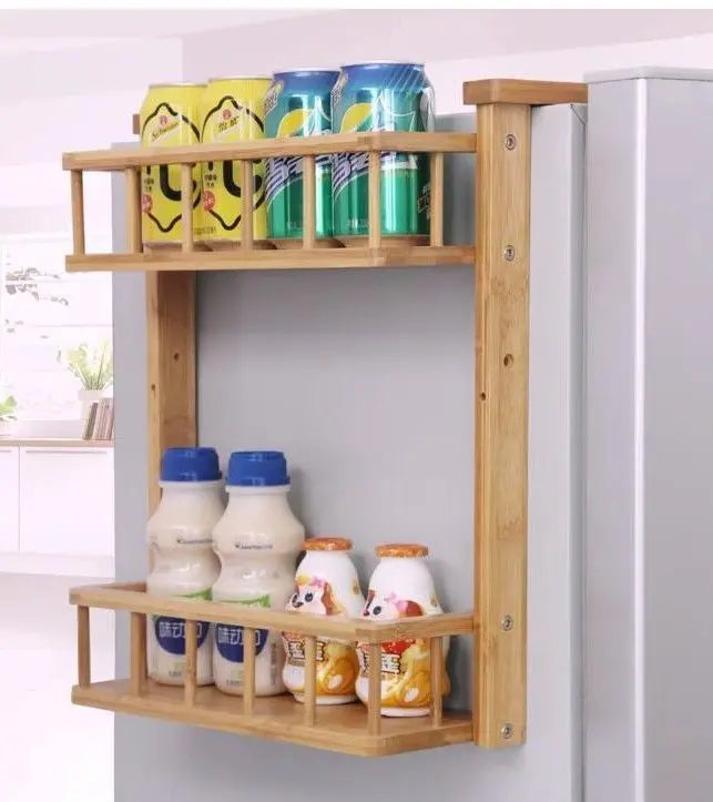 Bamboo Wooden refrigerator rack side wall hanging shelf kitchen storage 冰箱挂架侧壁挂架 Unbranded