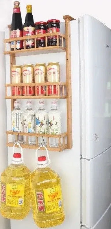 Bamboo Wooden refrigerator rack side wall hanging shelf kitchen storage 冰箱挂架侧壁挂架 Unbranded