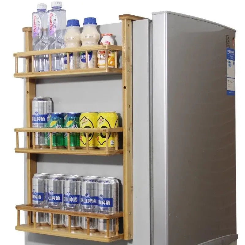 Bamboo Wooden refrigerator rack side wall hanging shelf kitchen storage 冰箱挂架侧壁挂架 Unbranded