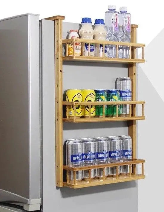 Bamboo Wooden refrigerator rack side wall hanging shelf kitchen storage 冰箱挂架侧壁挂架 Unbranded