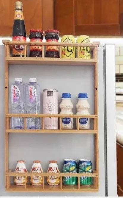 Bamboo Wooden refrigerator rack side wall hanging shelf kitchen storage 冰箱挂架侧壁挂架 Unbranded