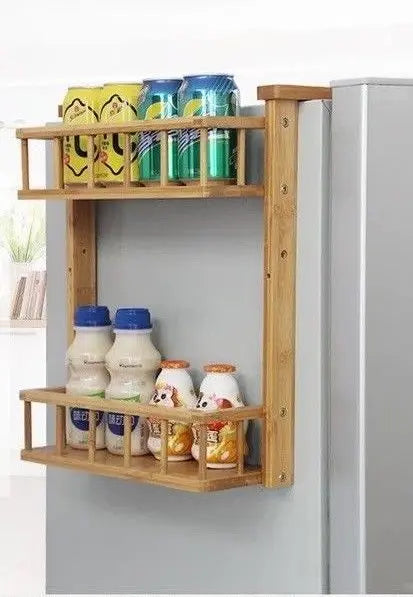 Bamboo Wooden refrigerator rack side wall hanging shelf kitchen storage 冰箱挂架侧壁挂架 Unbranded