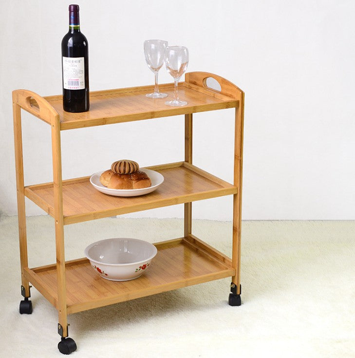 Bamboo multiple shelves drink food car on wheels serving tray bamboo storage everythingbamboo