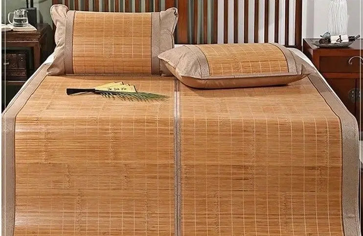 Best 5A Bamboo bed Mat +2 Pillow Case Both Size Mattress Topper Sheet Rug Floor Cool 双面折叠竹凉席加两枕套 everythingbamboo