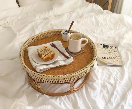 Cane Table Bamboo Rattan Table Serving Tray Food Table Premium Handmade Round Table Sofa Bed Picnic everythingbamboo