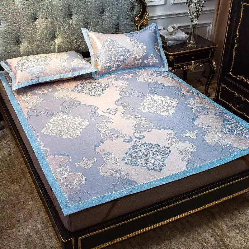 Cool Bed Sheet Mat+Pillow Cases Summer European Style Soft Bingsi Cool 夏季冰丝软凉席 everythingbamboo
