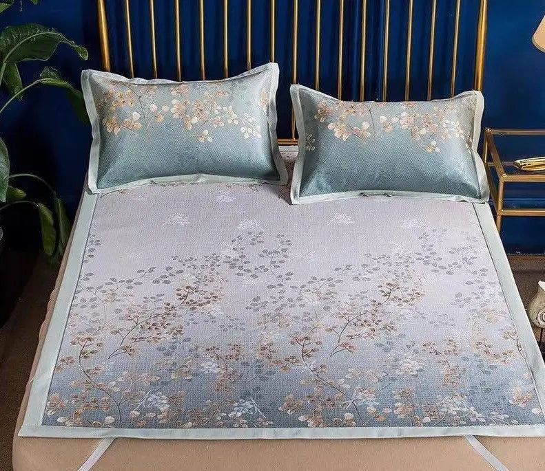 Cool Bed Sheet Mat+Pillow Cases Summer European Style Soft Bingsi Cool 夏季冰丝软凉席 everythingbamboo