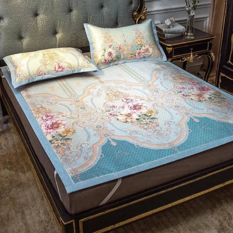Cool Bed Sheet Mat+Pillow Cases Summer European Style Soft Bingsi Cool 夏季冰丝软凉席 everythingbamboo