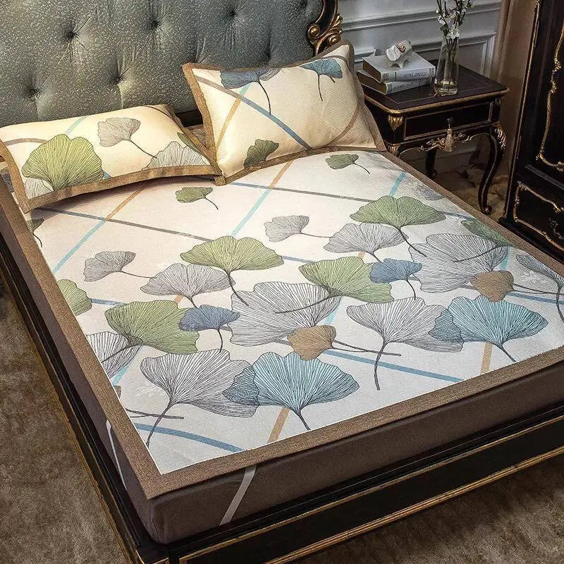 Cool Bed Sheet Mat+Pillow Cases Summer European Style Soft Bingsi Cool 夏季冰丝软凉席 everythingbamboo
