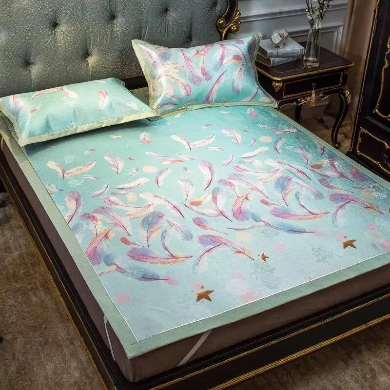 Cool Bed Sheet Mat+Pillow Cases Summer European Style Soft Bingsi Cool 夏季冰丝软凉席 everythingbamboo