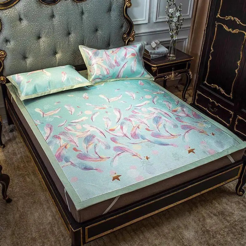 Cool Bed Sheet Mat+Pillow Cases Summer European Style Soft Bingsi Cool 夏季冰丝软凉席 everythingbamboo