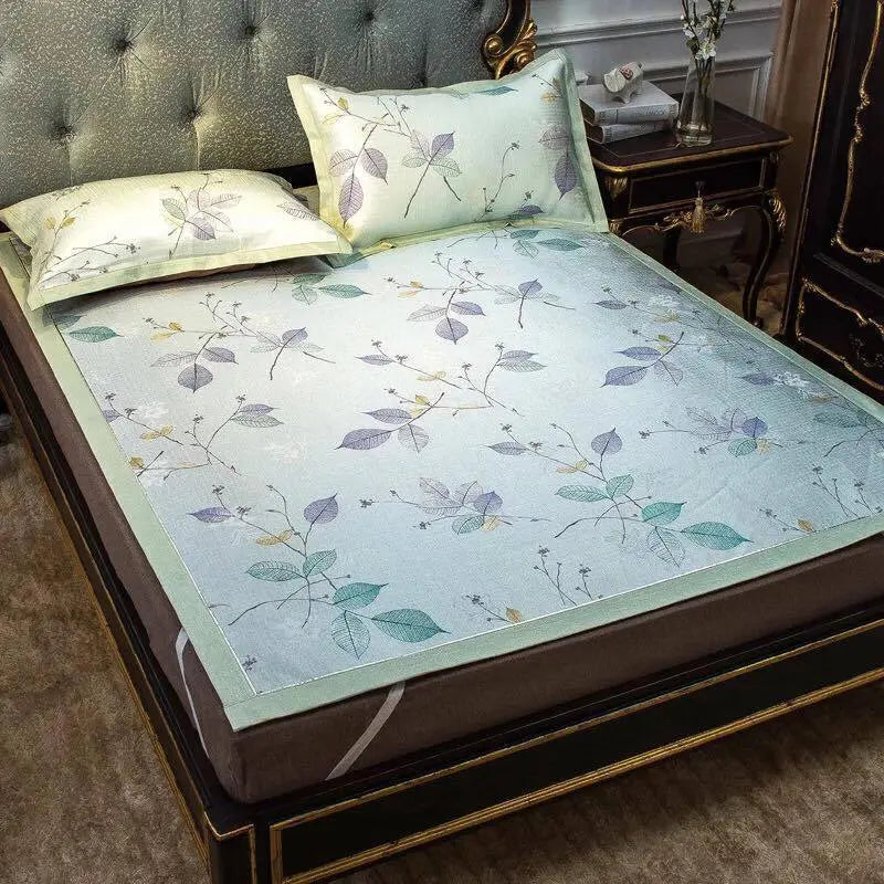 Cool Bed Sheet Mat+Pillow Cases Summer European Style Soft Bingsi Cool 夏季冰丝软凉席 everythingbamboo