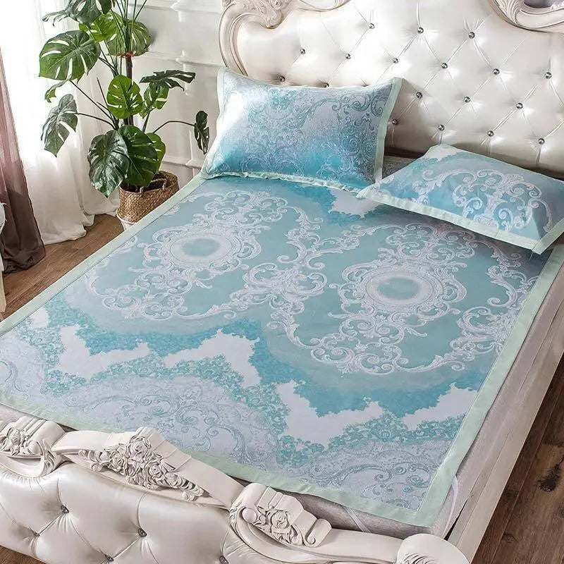 Cool Bed Sheet Mat+Pillow Cases Summer European Style Soft Bingsi Cool 夏季冰丝软凉席 everythingbamboo