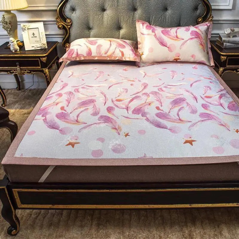 Cool Bed Sheet Mat+Pillow Cases Summer European Style Soft Bingsi Cool 夏季冰丝软凉席 everythingbamboo