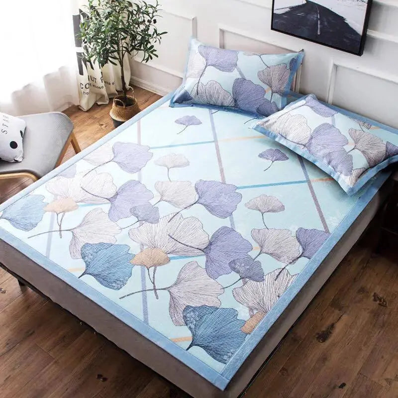 Cool Bed Sheet Mat+Pillow Cases Summer European Style Soft Bingsi Cool 夏季冰丝软凉席 everythingbamboo