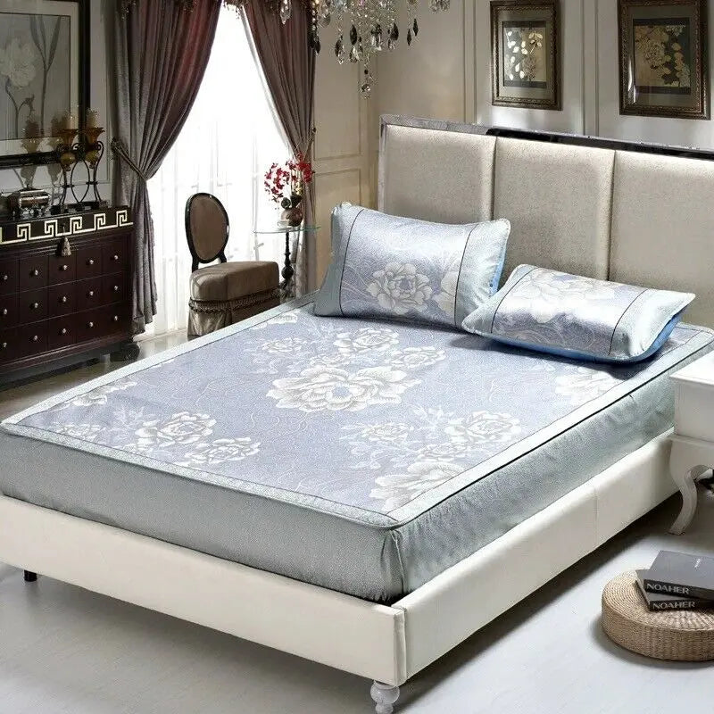 Cool Summer Bed Sheet Mat With Cover And Pillow Cases Soft Bingsi 夏季冰丝软凉席三件套 everythingbamboo