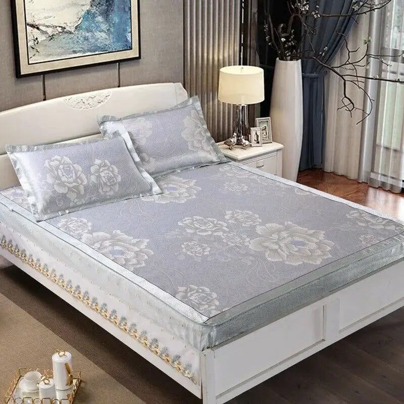 Cool Summer Bed Sheet Mat With Cover And Pillow Cases Soft Bingsi 夏季冰丝软凉席三件套 everythingbamboo