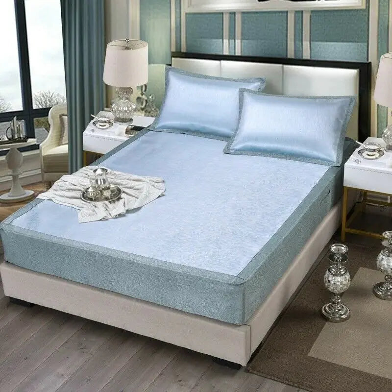 Cool Summer Bed Sheet Mat With Cover And Pillow Cases Soft Bingsi 夏季冰丝软凉席三件套 everythingbamboo