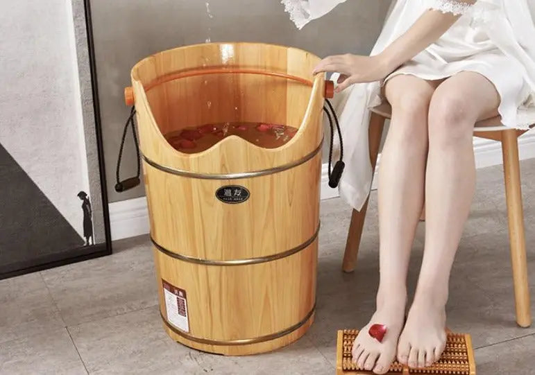 Foot Spa Super Tall 60cm Foot Basin Wooden Bucket Foot Bath 6 in 1 加高加厚泡脚排水木桶加全套配件 everythingbamboo